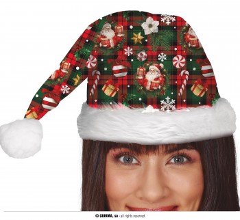 G41267 GORRO PAPA NOEL ESTAMPADO VERDE