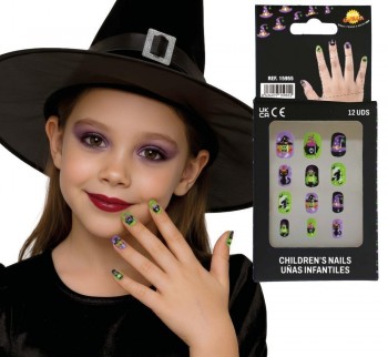 G15955 12 UÑAS CON ADHESIVO,INFANTIL, HALLOWEEN, DISEÑO 2