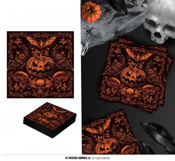 G26923 BOLSA 20 SERVILLETAS CALABAZA GOTICA  16X16 CMS