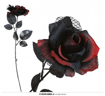 G26941 ROSA FLOR ROJA Y NEGRA 40 CMS