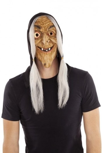 207827 Witch Latex Mask with Hair and Hood